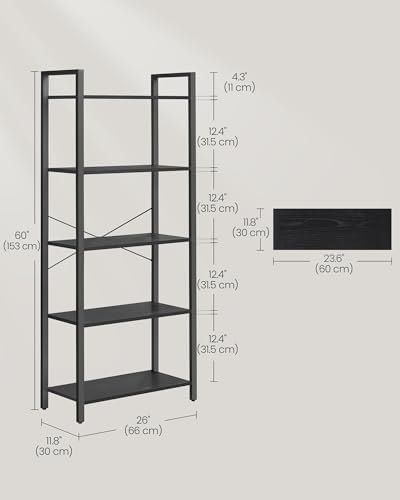 VASAGLE 5-Tier Bookshelf, Bookcase with Shelves, Storage Shelf, Living Room