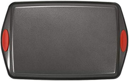 Rachael Ray Bakeware Nonstick Cookie Pan Set, 3-Piece, Gray with Red Grips