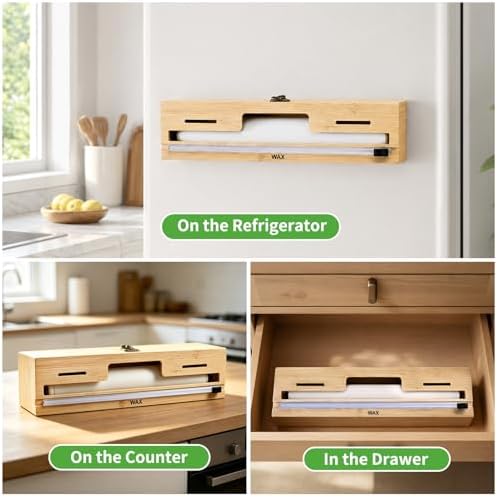 MSJGA Magnetic Plastic Wrap Dispenser with Cutter for Drawer & Refrigerator