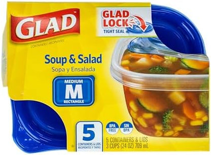 Glad GladWare Medium Rectangle Food Storage Containers, 24 Oz, 5 Ct, 6-Pk