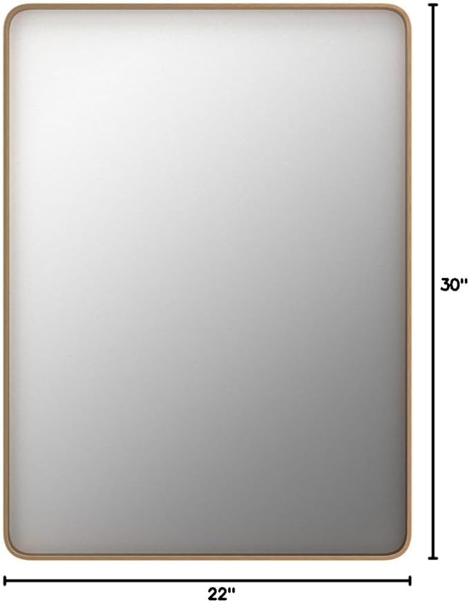 LOAAO 22”X30” Gold Bathroom Mirror, Rounded Rectangle Gold Frame Mirror