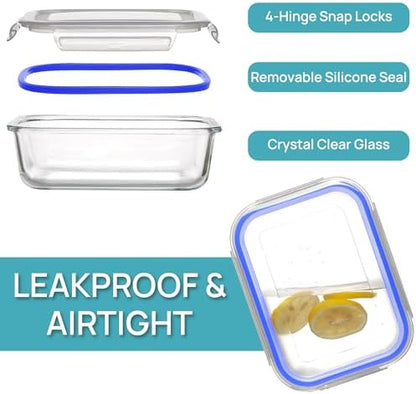 Vtopmart 5 Pack 35oz Glass Food Storage Containers with Lids, Blue