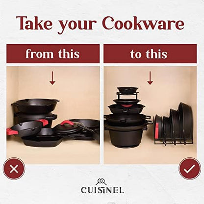 Cuisinel Silicone-Coated Pan Organizer, 12" Cast Iron Skillet Rack, 2 Pack
