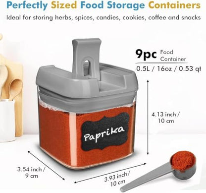 Shazo 9PC (0.5L, 2.1 Cup, 17oz) Airtight Food Storage Containers + 6 Spoons
