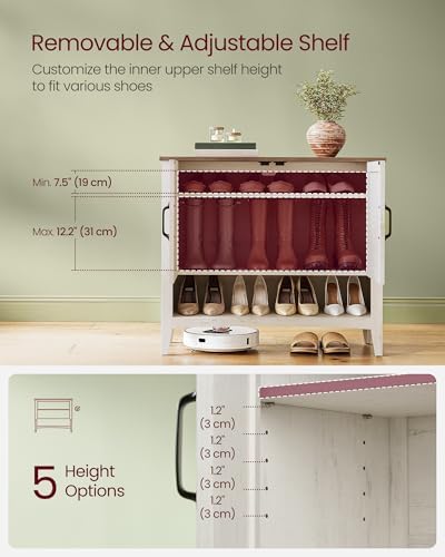 VASAGLE Shoe Storage Cabinet, 3‑Tier with Height‑Adjustable Shelves