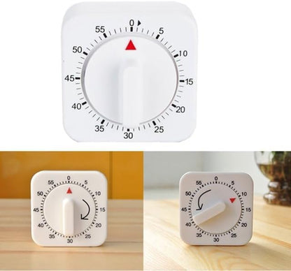 White Timer Clock Square 60-Minute Mechanical Kitchen Timer Wind up Visual