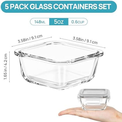 Vtopmart 5Pack 5oz Small Glass Storage Containers Set With Lids, Grey