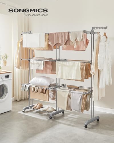 SONGMICS 4-Tier Clothes Drying Rack, Foldable, Rolling, 69.9-Inch Tall