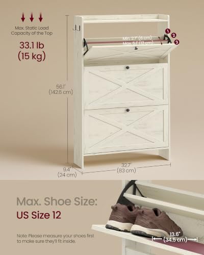 VASAGLE Narrow Shoe Storage Cabinet Organizer with 3 Flip Drawers