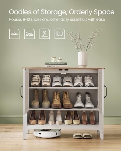 VASAGLE Shoe Storage Cabinet, 3‑Tier with Height‑Adjustable Shelves