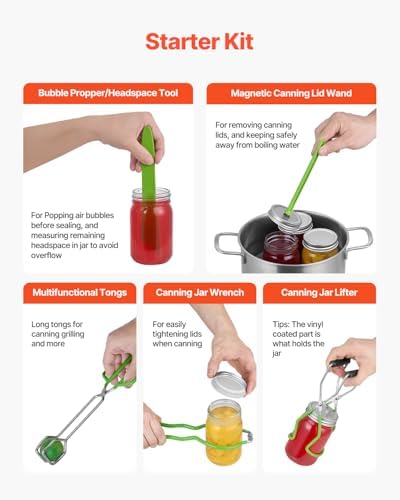 VEVOR Canning Supplies Starter Kit, 11 Pieces Stainless Steel Water Bath Canning Kit for Beginners, Canning Tools Set: Pot, Rack, Lid, Ladle, Funnel, Tongs, Jar Lifter, Wrench, Measuring Cup