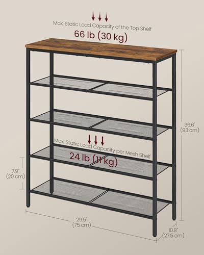 VASAGLE 5-Tier Shoe Rack, 18-24 Pairs, Metal Mesh