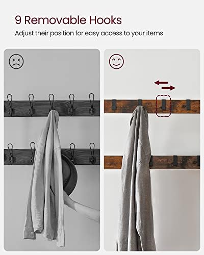 VASAGLE Coat Rack, Hall Tree with Shoe Bench, 4-in-1, 9 Removable Hooks
