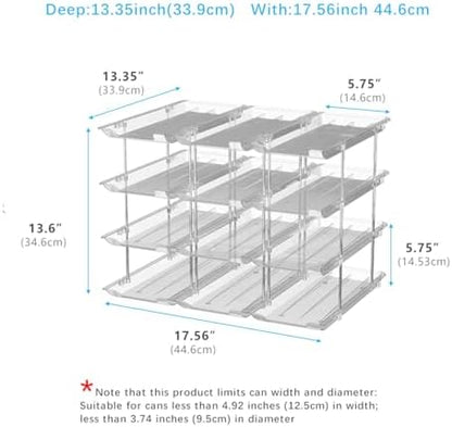 Can Organizer For Pantry, Adjustable Height And Width Canned Goods Organizer, Soup Can Rollers Organizer Holds Up to 48 Cans for Kitchen Cabinet or Refrigerator (CLear 4 Tier)