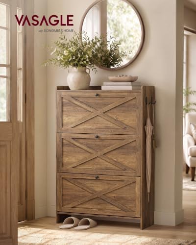 VASAGLE Narrow Shoe Storage Cabinet Organizer with 3 Flip Drawers