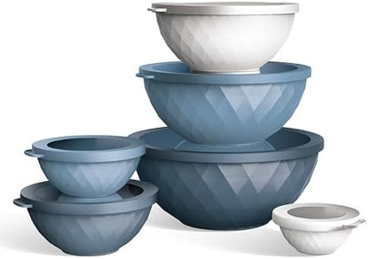 COOK WITH COLOR Mixing Bowls with Lids - 12 Piece Plastic Nesting Bowls Set includes 6 Prep Bowls and 6 Lids, Microwave Safe Mixing Bowl Set, Denim Diamond