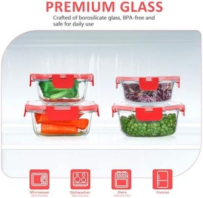 KOMUEE 24 Pieces Glass Food Storage Containers Set, Red