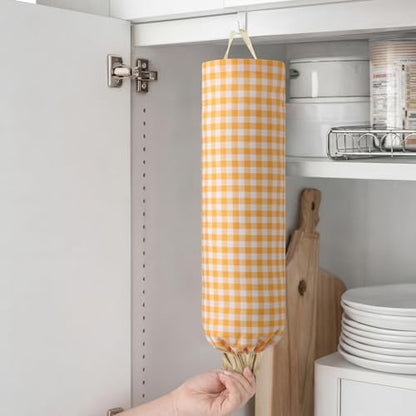 Gingham Plastic Bag Holder for Grocery Bag, Yellow