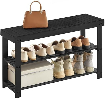 SONGMICS Shoe Rack Bench, 3-Tier Bamboo Entryway Bench, 35.2 Inches Width