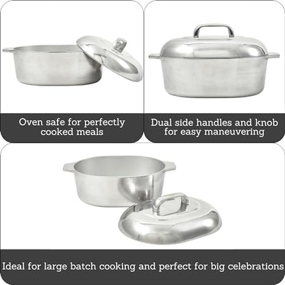 IMUSA 13in Cajun Cast Aluminum Oval Roaster with Lid, Durable Baking and Roasting Pan for Chicken, Meats, and Traditional Cooking (Pack of 2)