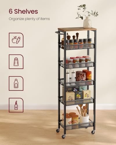 VASAGLE 6-Tier Slim Rolling Storage cart with Wheels, Metal