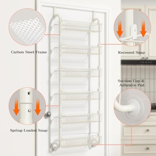 MIAOLI Over the Door Pantry Organizers and Storage, 6-Tier Spice Rack, Home & Kitchen Storage Shelves for Cabinet, Large Capacity Hanging Seasoning Organizer, Laundry Room Organization, White