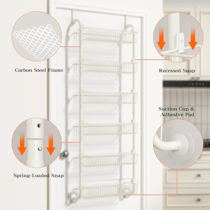 MIAOLI Over the Door Pantry Organizers and Storage, 6-Tier Spice Rack, Home & Kitchen Storage Shelves for Cabinet, Large Capacity Hanging Seasoning Organizer, Laundry Room Organization, White