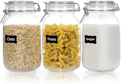 CHEFSTORY 50oz Glass Food Storage Jars with Airtight Clamp Lids, 3 Pack