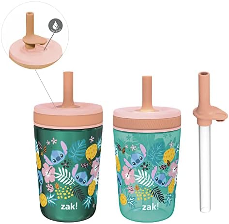 Zak Designs Lilo and Stitch Kelso Leak-Proof Toddler Straw Cups, 3pc Set
