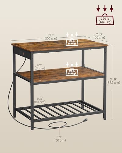 VASAGLE Kitchen Island with 3 Shelves, Storage Cabinet, Steel Structure