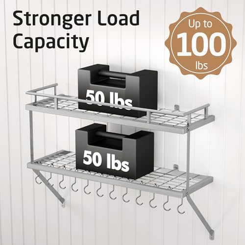 KES 30-Inch Silver Gray Pot Rack Wall Mounted, 100 Lbs Capacity