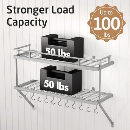 KES 30-Inch Silver Gray Pot Rack Wall Mounted, 100 Lbs Capacity