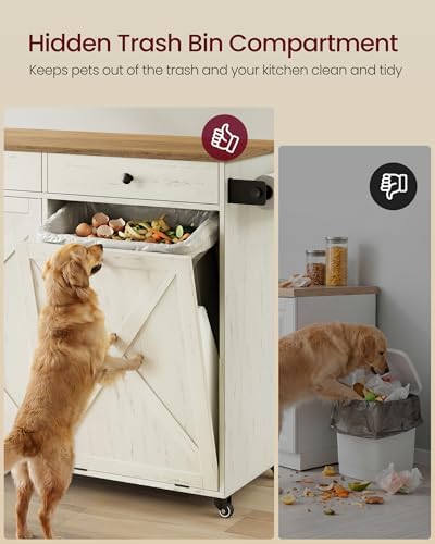 VASAGLE Mobile Kitchen Island with Trash Can Storage, Drop Leaf