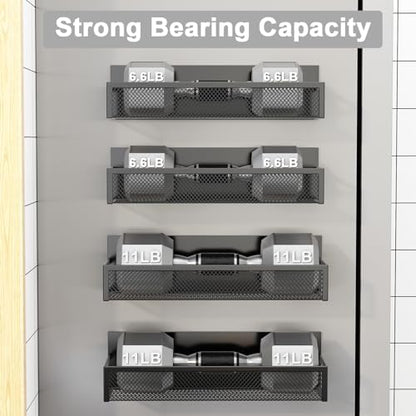 Aufworld Magnetic Spice Rack for Refrigerator, 4 Pack Magnetic Shelf, Fridge Magnet Organizer with Moveable 8 Hooks, Magnetic Fridge Shelf for Kitchen Organization and Storage (4 Pack)