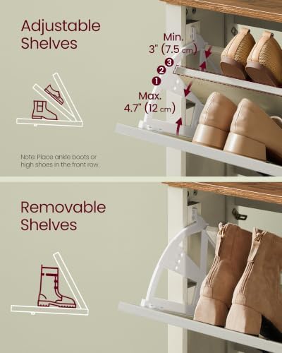 VASAGLE Farmhouse Shoe Cabinet, Narrow Storage Organizer, 3 Flip Drawers