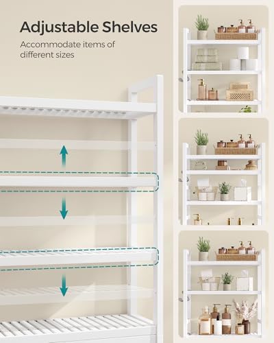 SONGMICS 4-Tier Bamboo Over The Toilet Storage, Adjustable Shelf, 72.8''H