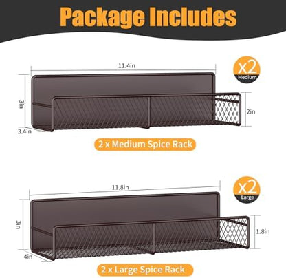 DTUQYX Magnetic Spice Rack for Refrigerator, 4 Pack 100% Metal Strong Magnet Fridge Shelves, Space Saving Spice Organizer, No Drilling Moveable Home Kitchen Laundry Room Storage Organization, Brown