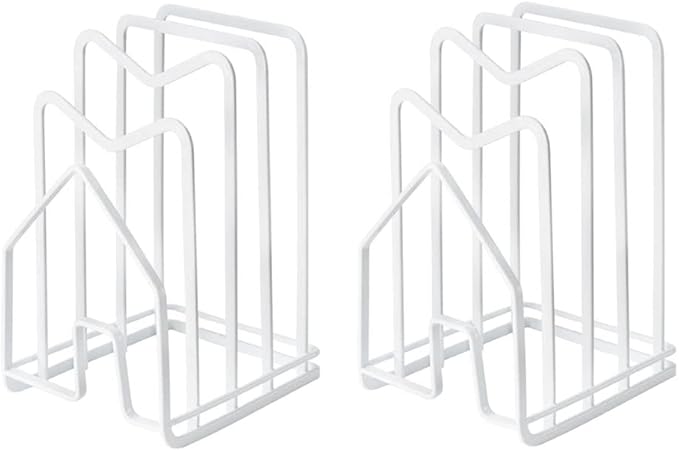 SUNFICON 2 Pack White Cutting Board Holder Rack Pot Pan Lids Holder Chopping