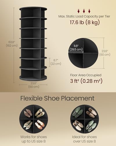 VASAGLE 7-Tier Rotating Shoe Rack Tower, Free Standing