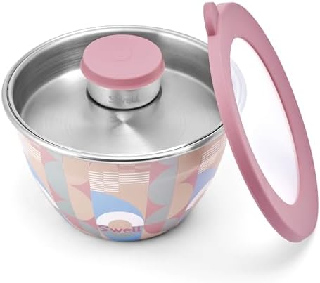 S'well Stainless Steel Salad Bowl Kit 64oz, Dusty Pink Daydream, Comes with 2oz Mini Canister and Removable Tray for Organization, Leakproof, Easy to Clean, Dishwasher Safe