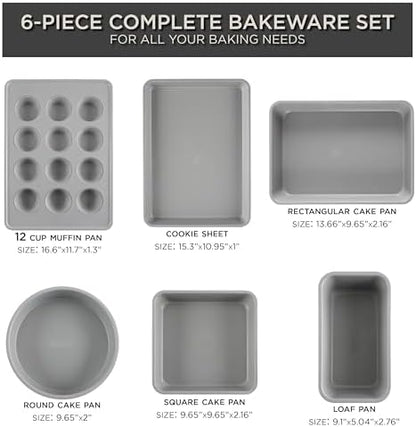 Country Kitchen Nonstick Stackable Bakeware Set - Durable, Easy Release Baking Set, Cream, 6 Pcs