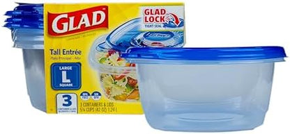 Glad GladWare Tall Entree Containers, Large Square, 42 Oz, 3 Count