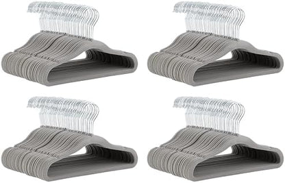 Amazon Basics Kids Velvet, Non-Slip Clothes Hangers for Infant and Toddler, 11.6 inches (for Baby Clothes), Gray (Pack of 4)