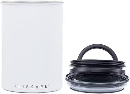 Planetary Design Airscape® Stainless Steel Coffee Canister | Food Storage Container | US Patented Inner Plunger Lid REMOVES Excess Oxygen | Don't Buy airtight, Buy AIR-Less | (Medium, Matte White)