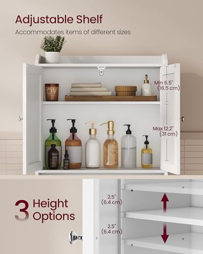 VASAGLE Over the Toilet Storage Cabinet, Doors, Adjustable Shelves, 24.6''W