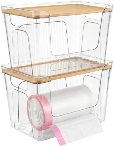 CANTAMI Plastic Trash Bag Dispenser with Lids, Stackable, 2Pack, 2XL