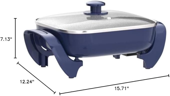 GreenLife 12" 5QT Square Electric Skillet, Glass Vented Lid, Ceramic PFAS-Free