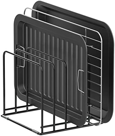 KORRTFID Kitchen Cabinet Organizer, Steel Cookware Holder, Divided Holder with 5 Slots for Skillets Baking Tray and Chopping Board Rack - Baking Pan Holder Storage (1 PC)