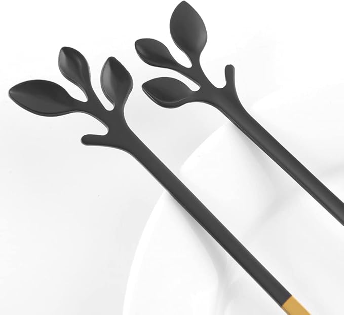 AnSaw Elegant Black & Gold Leaf Espresso Spoons