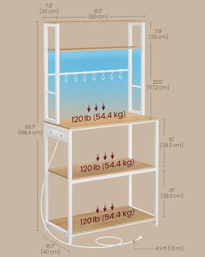 VASAGLE Coffee Bar with LED Lights, 31.5 Inches Bakers Rack